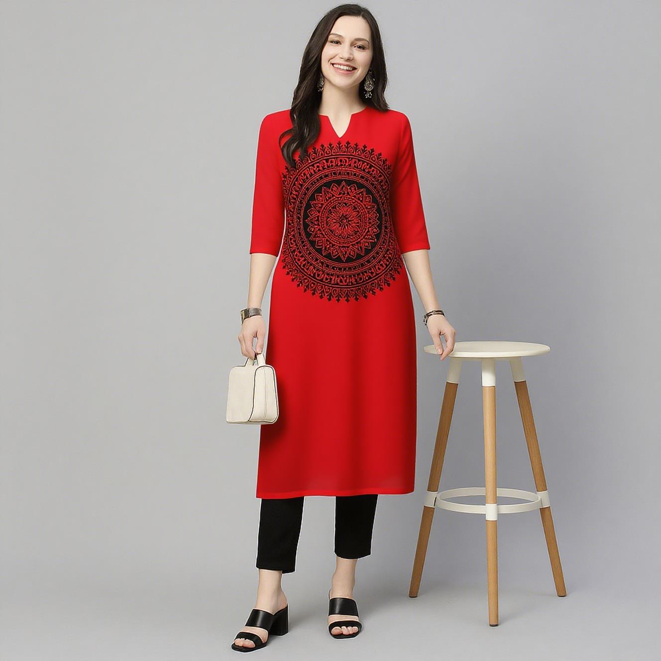 Ethnic Fashion Kurtis - 무슬림 쿠르트 플라워 여성 패션 편안한