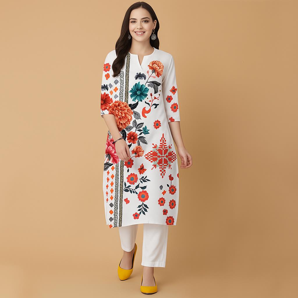 Ethnic Fashion Kurtis - 무슬림 플라워스 커트 크리스마스 여성 캐주얼