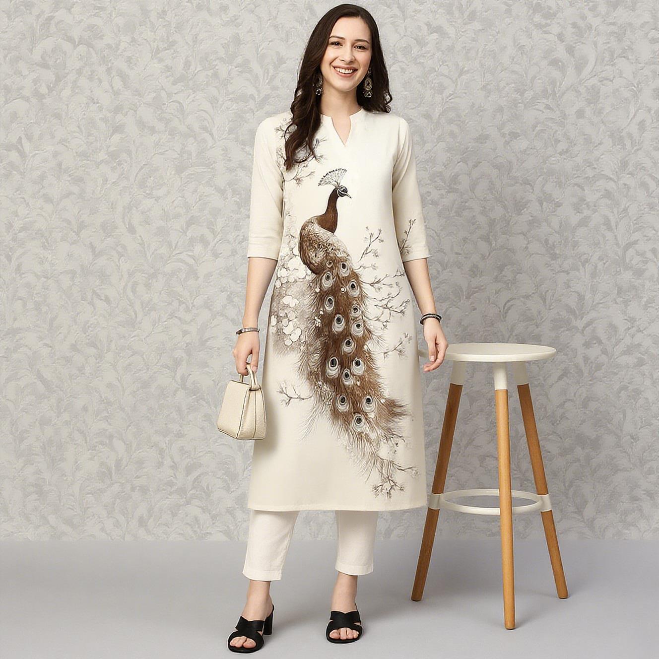 공작새 여성용 쿠르트 캐주얼 패션 드레스 긴 소매 스트 - Ethnic Fashion Kurtis 리뷰 및 가격