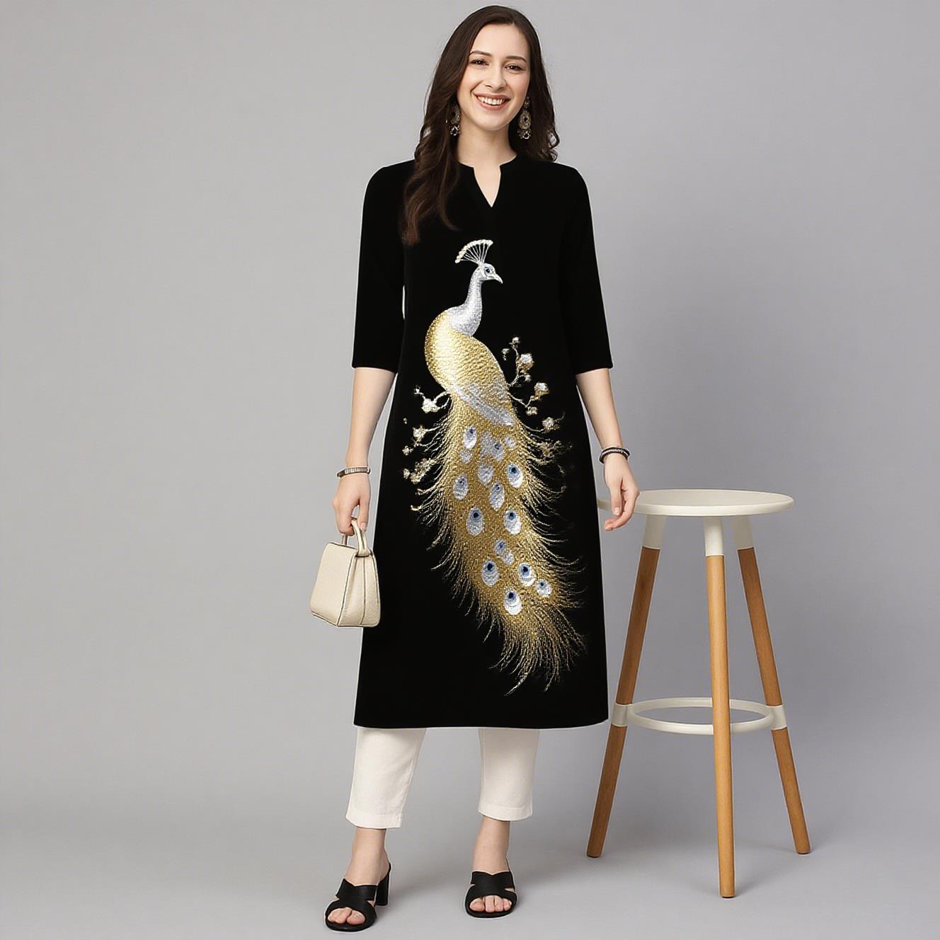 공작새 여성용 쿠르트 캐주얼 패션 드레스 긴 소매 스트 - Ethnic Fashion Kurtis 리뷰 및 가격