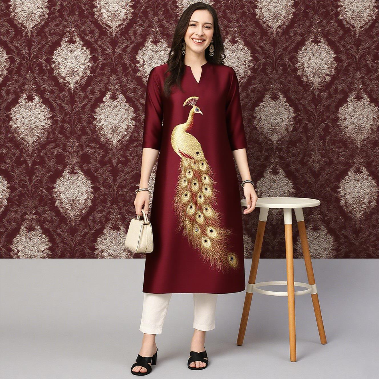 공작새 여성용 쿠르트 캐주얼 패션 드레스 긴 소매 스트 - Ethnic Fashion Kurtis 리뷰 및 가격