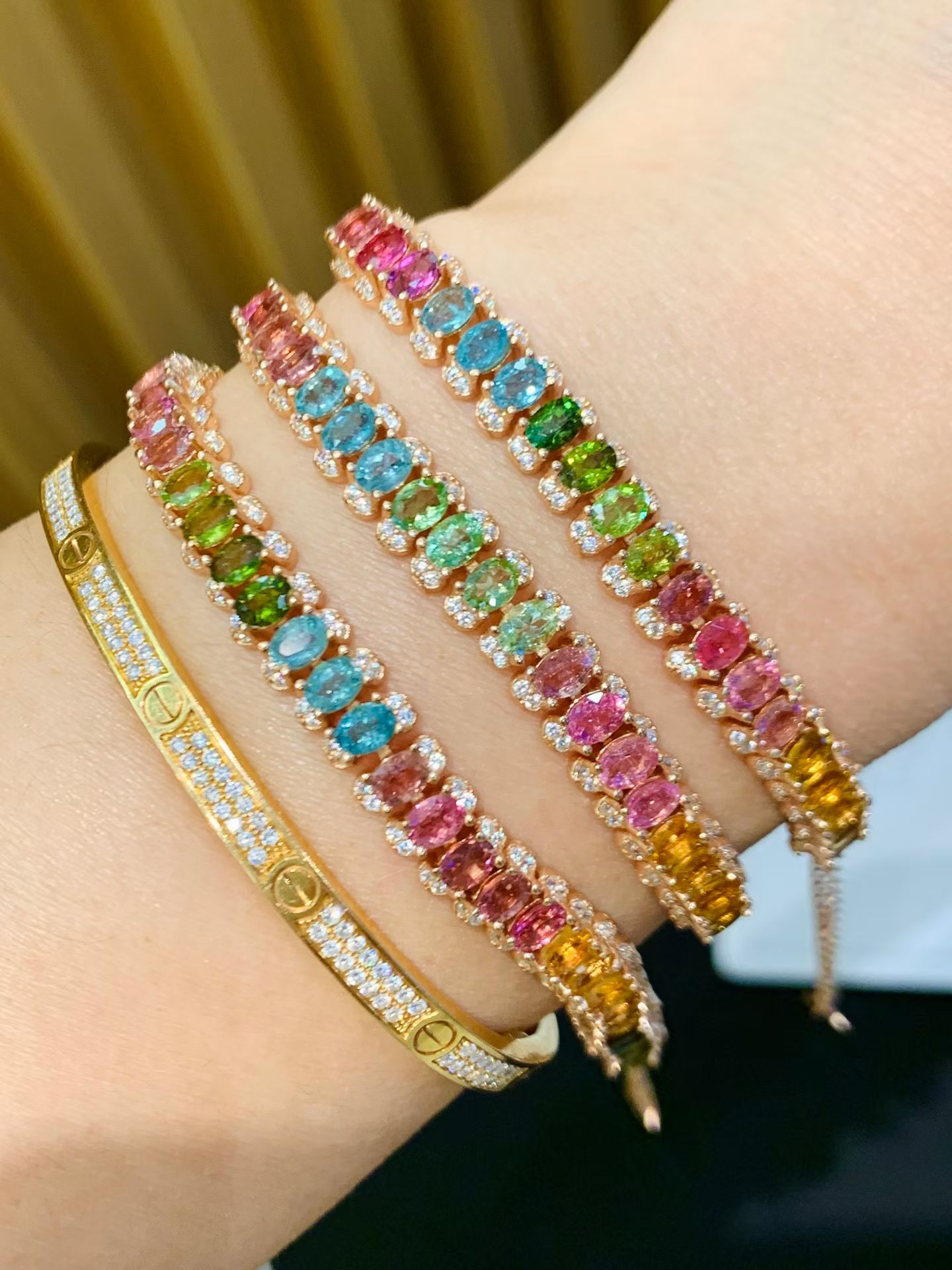 925 실버 도금 18K 골드 천연 투어말린 보석 팔찌 - Ethnic Fashion Boutique 리뷰 및 가격