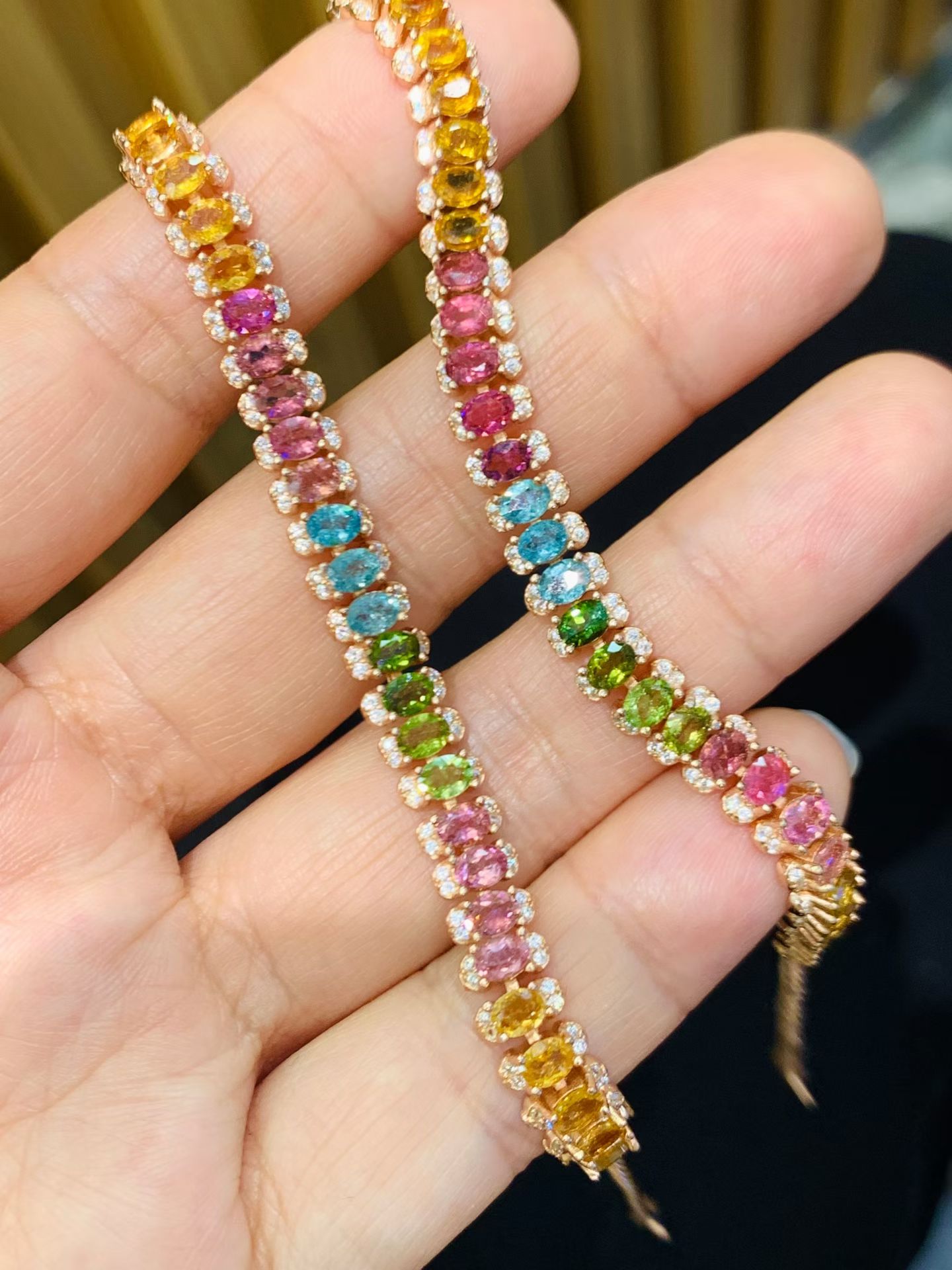 925 실버 도금 18K 골드 천연 투어말린 보석 팔찌 - Ethnic Fashion Boutique 리뷰 및 가격