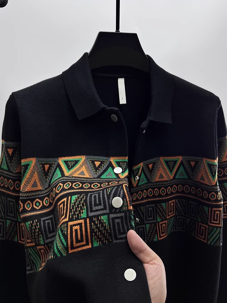 세련된 남성용 니트 가디건 칼라 스웨터 블랙 에스닉 테 - Urban Ethnic Fashion 리뷰 및 가격