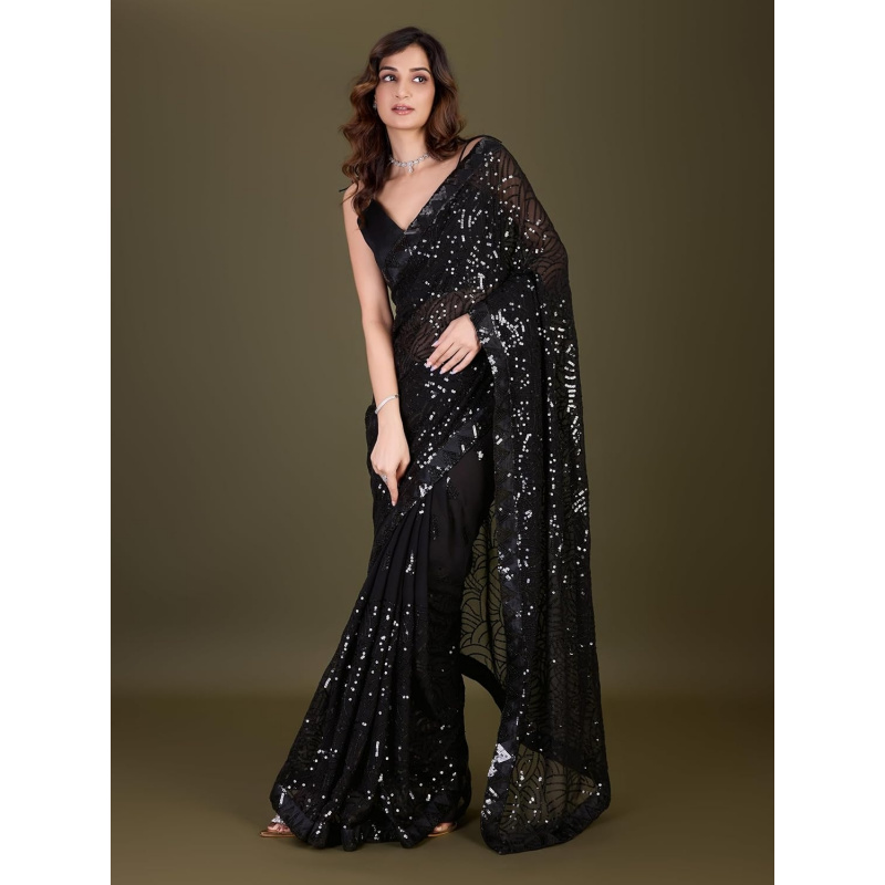 여성용 조젯 시퀸스 자수 사리와 언스티치 블라우스 피스 - Saree Georgette Women 리뷰 및 가격