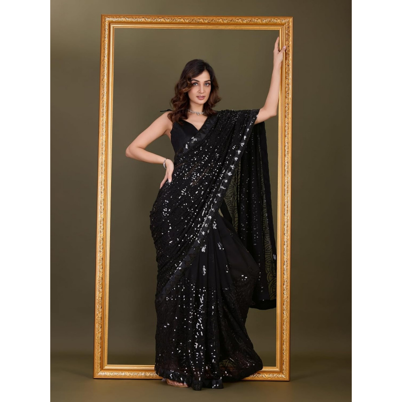 여성용 조젯 시퀸스 자수 사리와 언스티치 블라우스 피스 - Saree Georgette Women 리뷰 및 가격