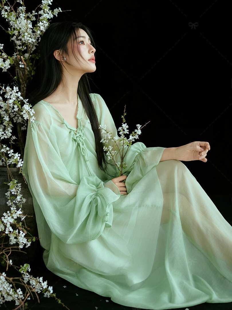 중국 스타일의 녹색 드레스 전통적이고 현대적인 개조된  - Ethnic Fashion Studio 리뷰 및 가격