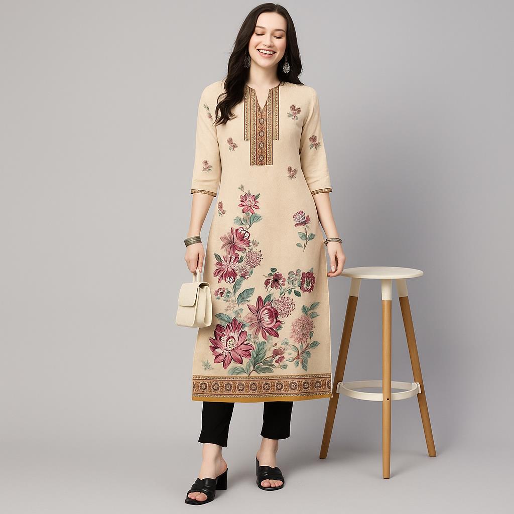무슬림 쿠르트 여성 캐주얼 패션 드레스 긴 소매 스트레 - Ethnic Fashion Kurtis 리뷰 및 가격