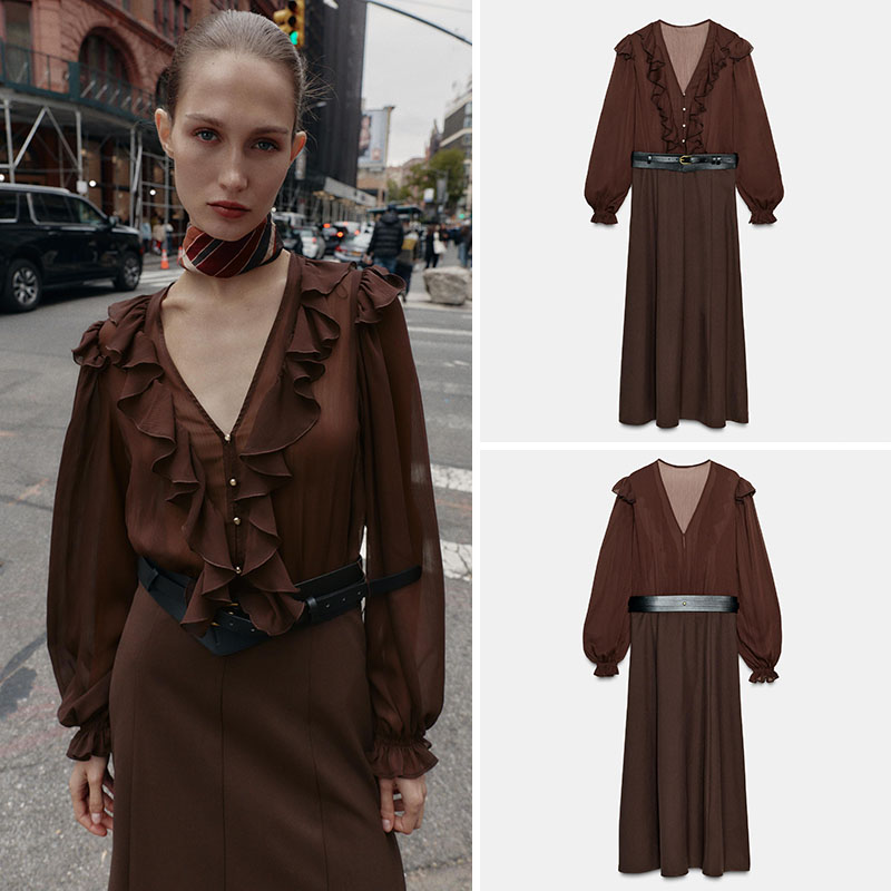 우아한 V넥 롱 슬리브 미디 드레스, 새로운 가을 여성 - Ethnic Fashion Wear For Women 리뷰 및 가격