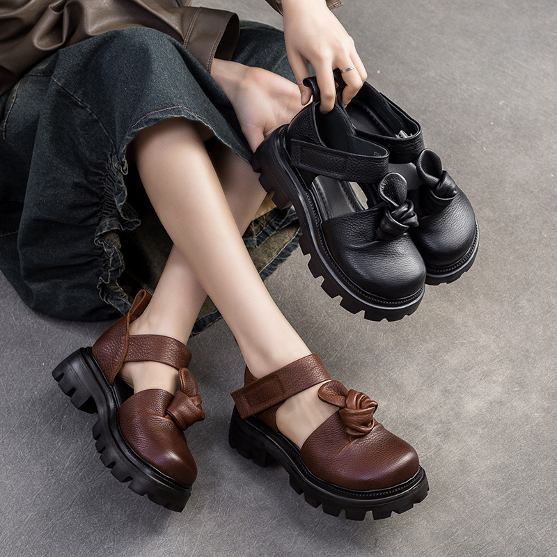 5cm 에스닉 매듭 플랫폼 웨지 가을 신발 여성 소가죽 - Ethnic Fashion Women 리뷰 및 가격