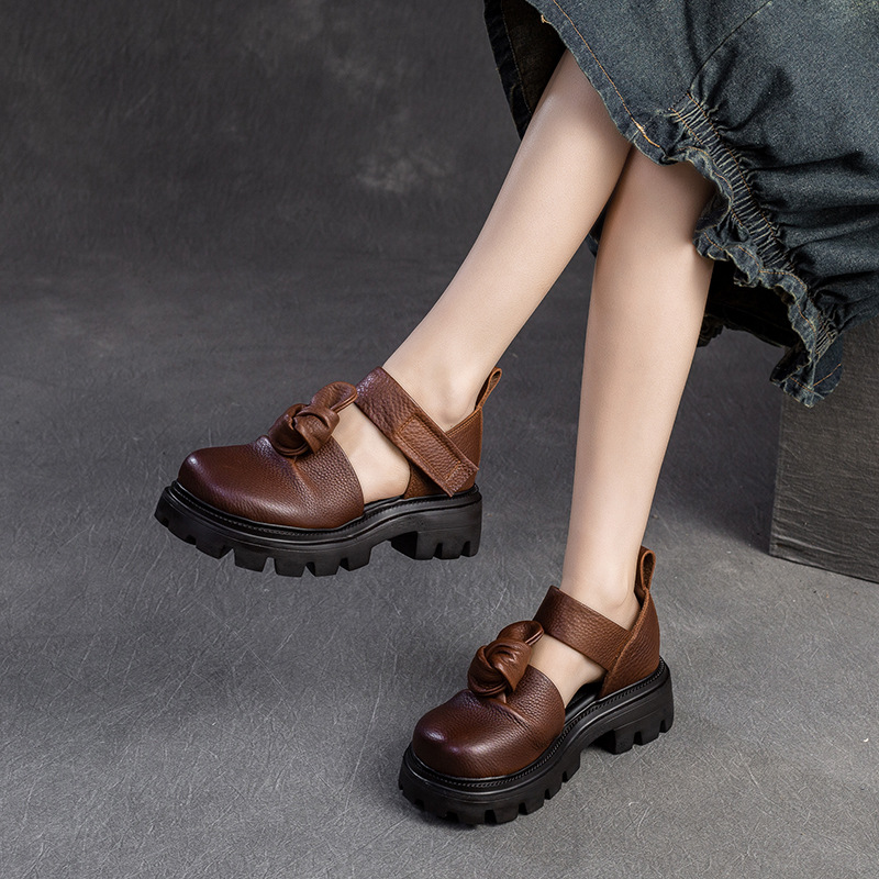 5cm 에스닉 매듭 플랫폼 웨지 가을 신발 여성 소가죽 - Ethnic Fashion Women 리뷰 및 가격