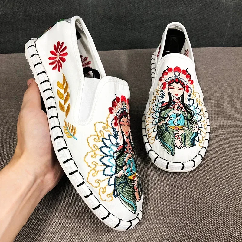 민족 스타일 수 놓은 캔버스 신발 하라주쿠 로퍼 스니커 - Ethnic Fashion Men 리뷰 및 가격