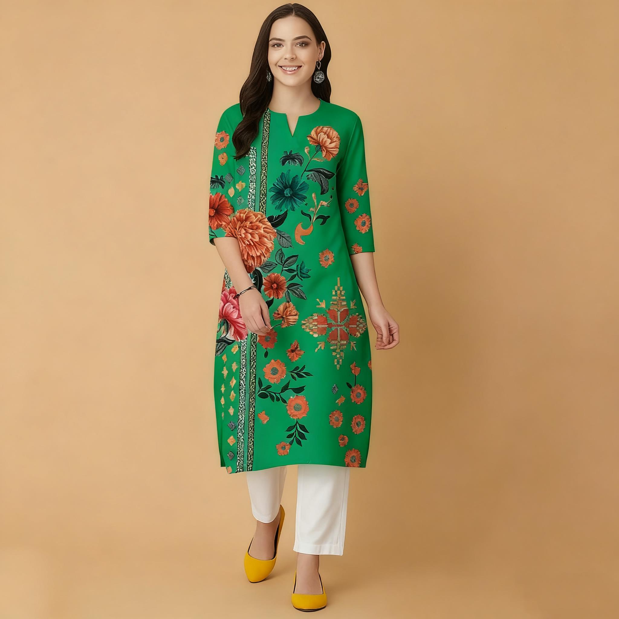 무슬림 플라워스 커트 크리스마스 여성 캐주얼 패션 편안 - Ethnic Fashion Kurtis 리뷰 및 가격