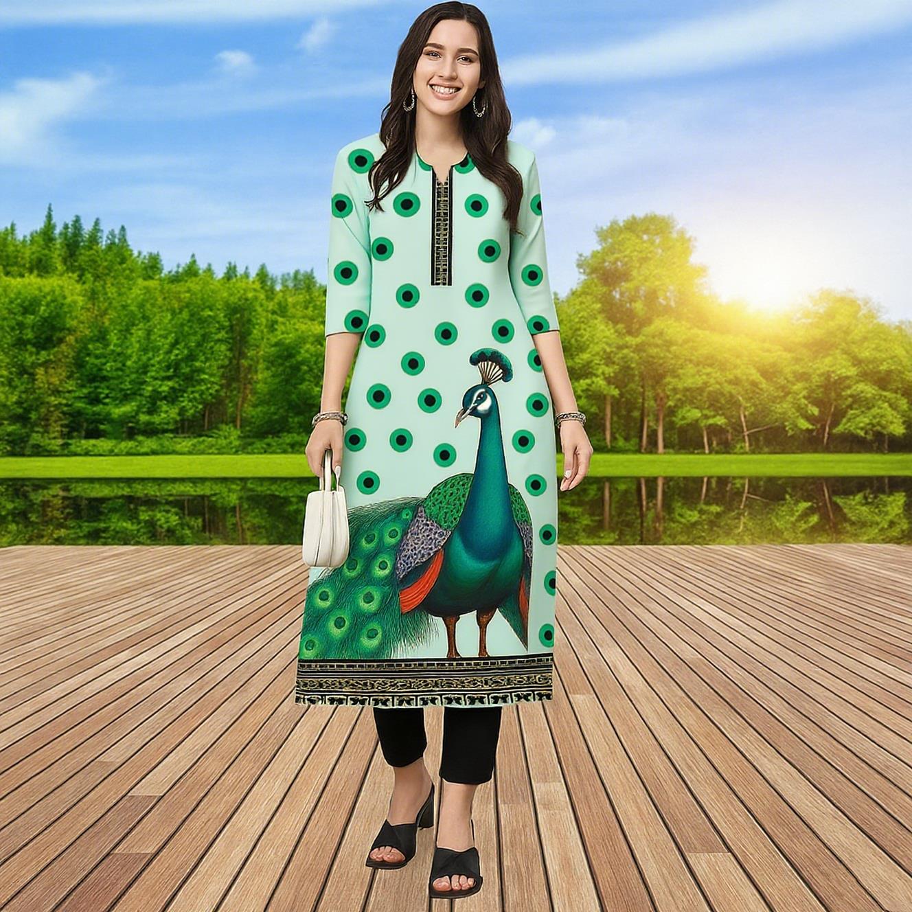 무슬림 쿠르트 여성 캐주얼 패션 드레스 공작새 스트레이 - Ethnic Fashion Kurtis 리뷰 및 가격