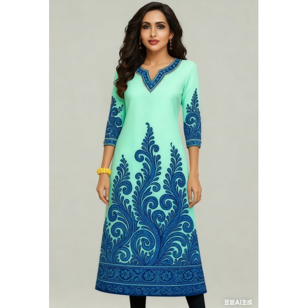 무슬림 쿠르트 플라워 여성 패션 편안한 긴 소매 스트레 - Ethnic Fashion Kurtis 리뷰 및 가격