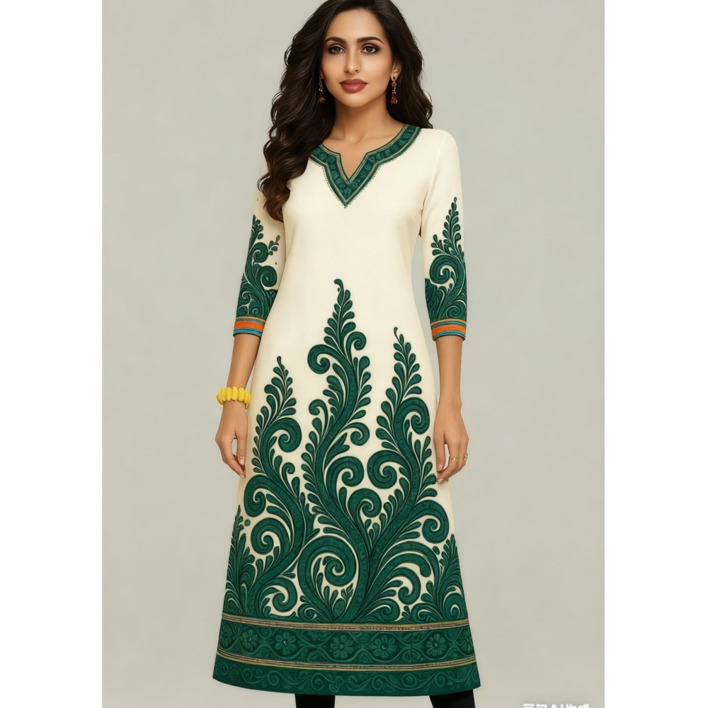 무슬림 쿠르트 플라워 여성 패션 편안한 긴 소매 스트레 - Ethnic Fashion Kurtis 리뷰 및 가격