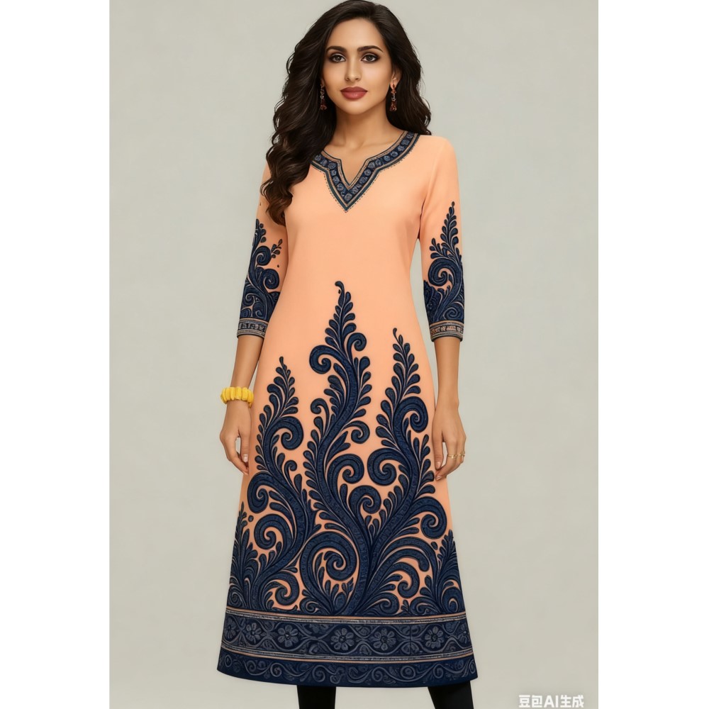무슬림 쿠르트 플라워 여성 패션 편안한 긴 소매 스트레 - Ethnic Fashion Kurtis 리뷰 및 가격